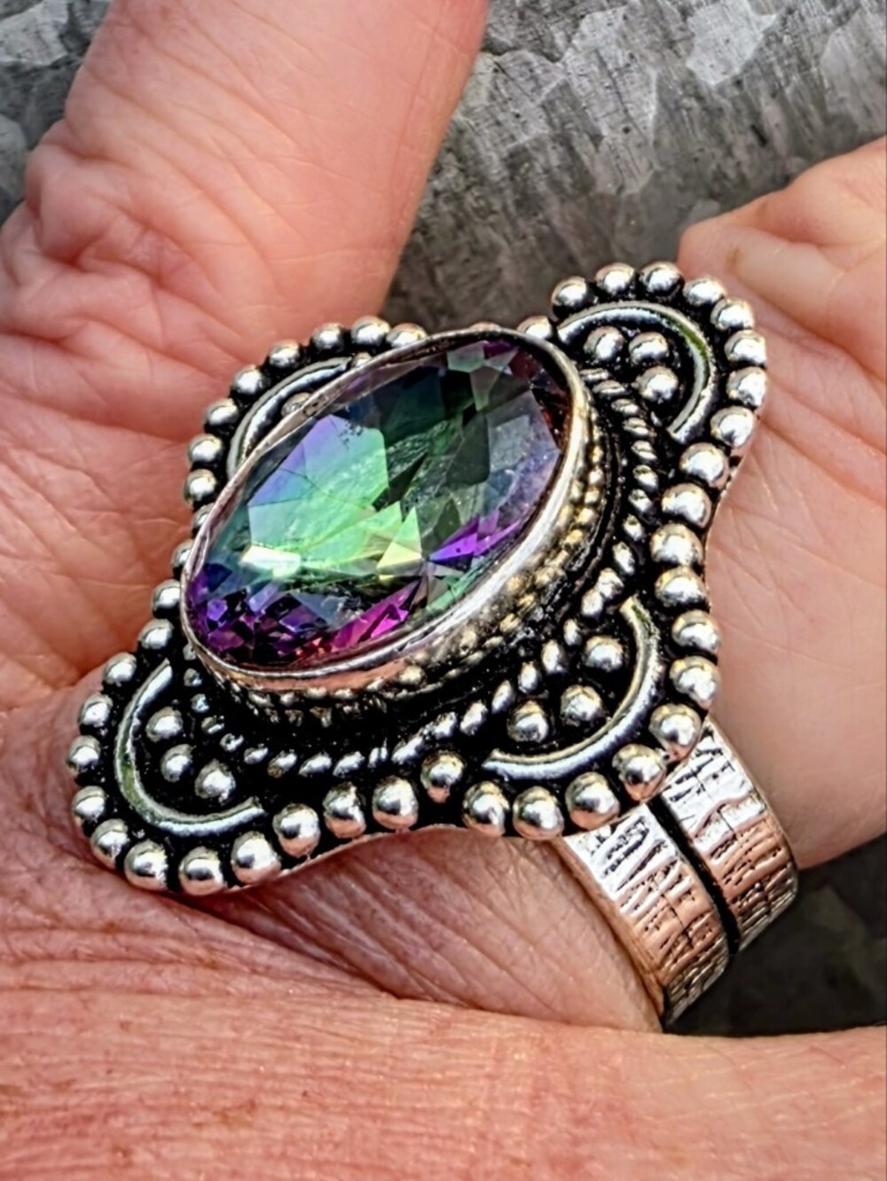 Mystic Topaz Faceted Gemstone Ring In 925 Sterling Silver (7)